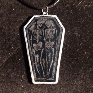 Lovers stained glass coffin pendant